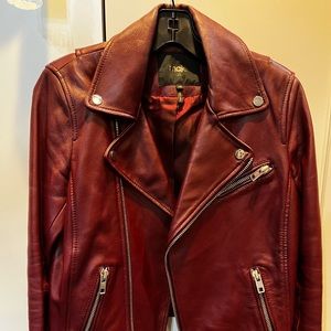 Maje size 38 burgundy gold lambs leather jacket sweater red coat women jacket